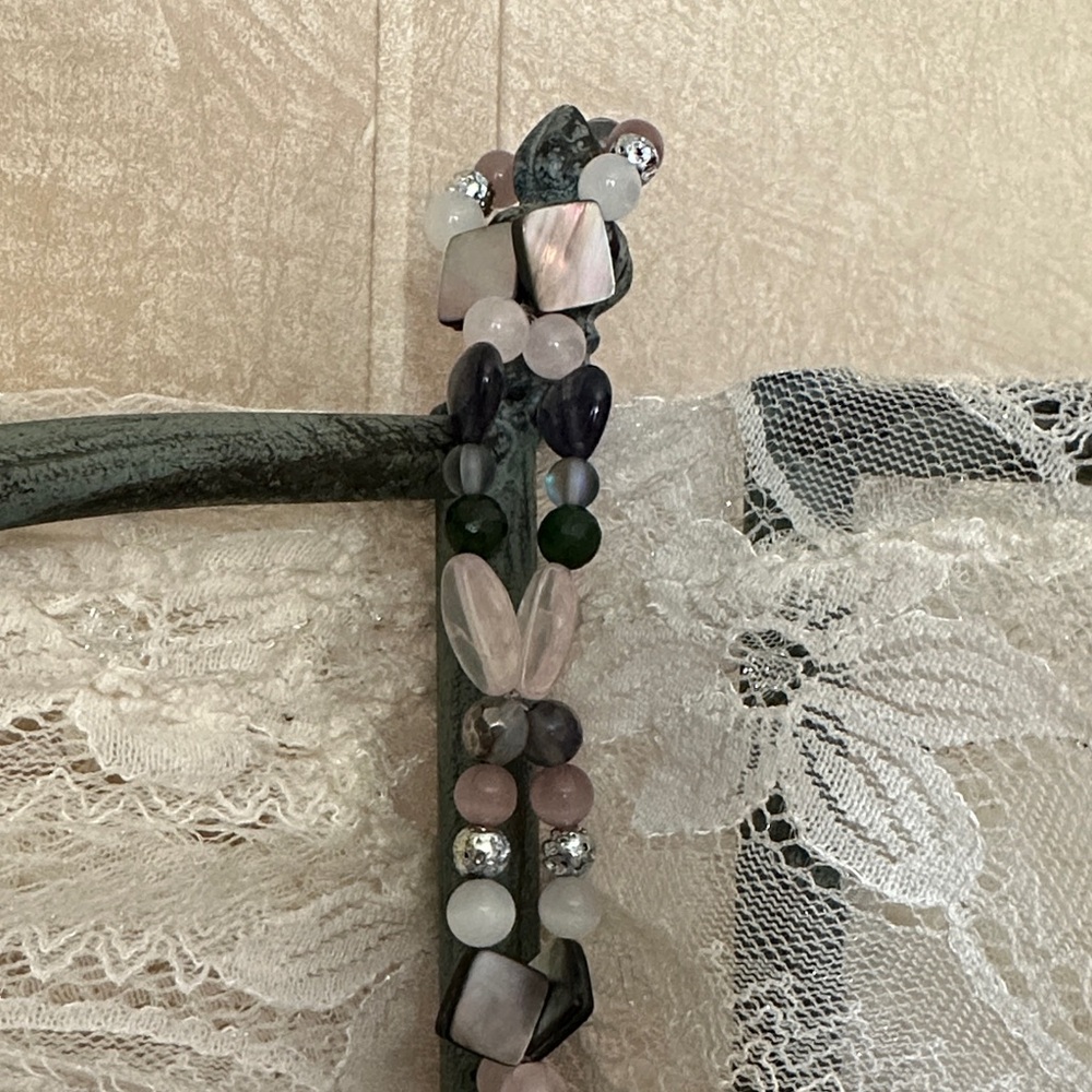 Mystical Mirrors HangCharm (Rose Quartz, Black Iridescent Shell, Canadian Jade) - Picture 9 of 9